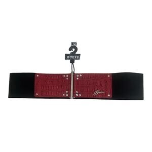 NWT Y2K Vtg Guess Red Faux Leather Black Stretch Wide Width Belt Going Out L XL